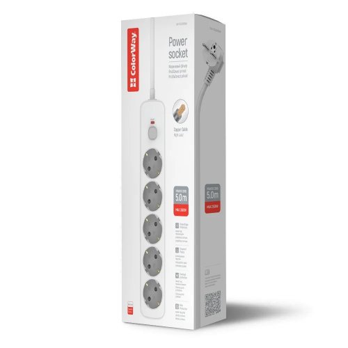 Мережевий фільтр ColorWay 5 м 5 розеток (CW-PSEA1655W) White купити в Україні | Telemart фото