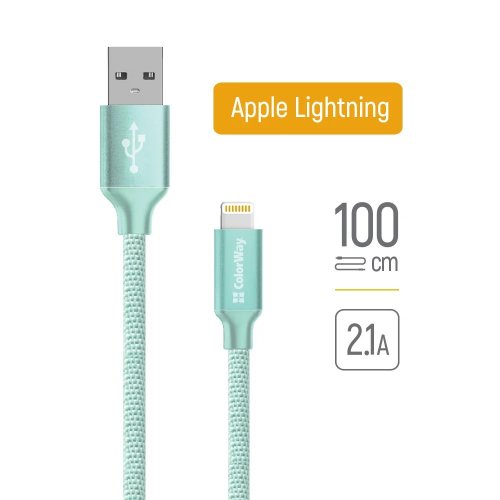 Кабель ColorWay USB to Lightning 2.1A 1m (CW-CBUL004-MT) Mint купити в Україні | Telemart фото