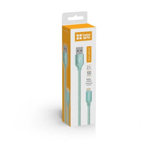Кабель ColorWay USB to Lightning 2.1A 1m (CW-CBUL004-MT) Mint купити в Україні | Telemart фото