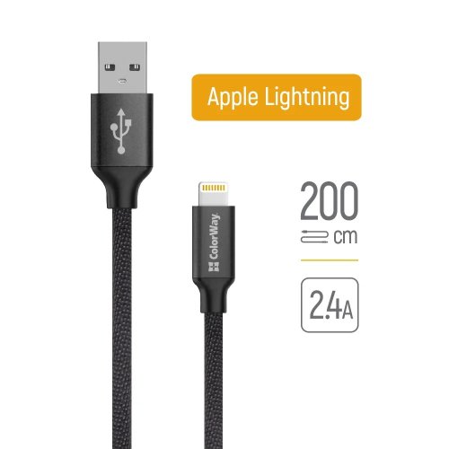 Кабель ColorWay USB to Lightning 2.4A 2m (CW-CBUL007-BK) Black купить в Украине | Telemart фото