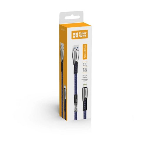 Кабель ColorWay USB to Lightning 2.4A 1m (CW-CBUL010-BL) Blue купити в Україні | Telemart фото