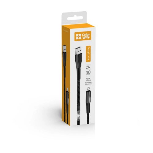 Кабель ColorWay USB to Lightning 2.4A 1m (CW-CBUL035-BK) Black купити в Україні | Telemart фото