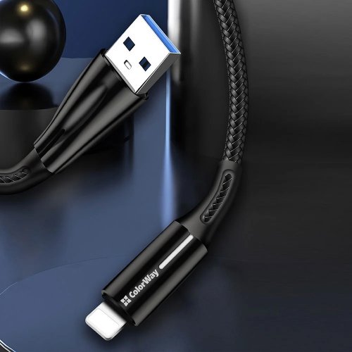 Кабель ColorWay USB to Lightning 2.4A 1m (CW-CBUL035-BK) Black купити в Україні | Telemart фото