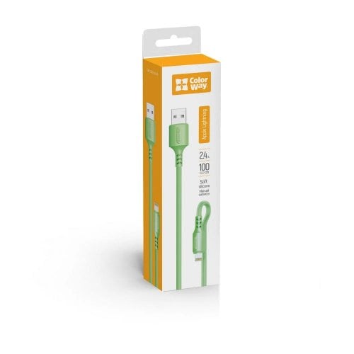 Кабель ColorWay USB to Lightning 2.4A 1m (CW-CBUL042-GR) Green купити в Україні | Telemart фото