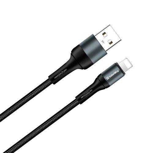 Кабель ColorWay USB to Lightning 2.4A 1m (CW-CBUL045-BK) Black купить в Украине | Telemart фото