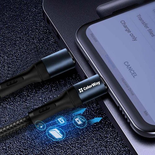 Кабель ColorWay USB to Lightning 2.4A 1m (CW-CBUL045-BK) Black купить в Украине | Telemart фото