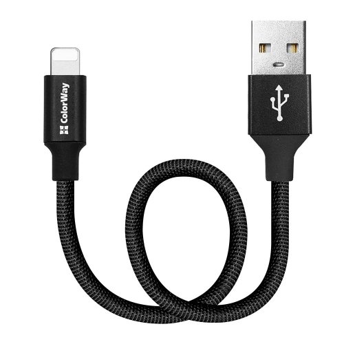 Кабель ColorWay USB to Lightning 2.4A 0.25m (CW-CBUL048-BK) Black купити в Україні | Telemart фото