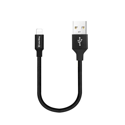 Кабель ColorWay USB to Lightning 2.4A 0.25m (CW-CBUL048-BK) Black купити в Україні | Telemart фото