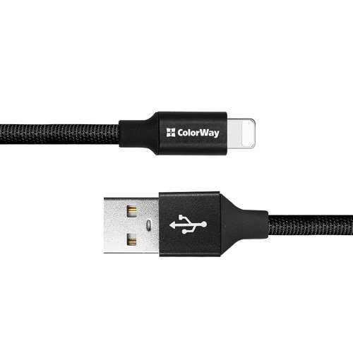 Кабель ColorWay USB to Lightning 2.4A 0.25m (CW-CBUL048-BK) Black купити в Україні | Telemart фото