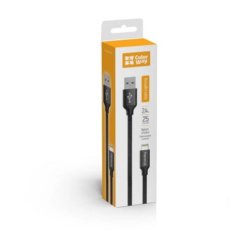 Кабель ColorWay USB to Lightning 2.4A 0.25m (CW-CBUL048-BK) Black купити в Україні | Telemart фото
