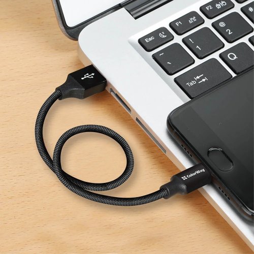 Кабель ColorWay USB to Lightning 2.4A 0.25m (CW-CBUL048-BK) Black купити в Україні | Telemart фото