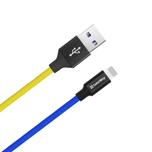 Кабель ColorWay USB to Lightning 2.4A 1m (CW-CBUL052-BLY) Blue/Yellow купить в Украине | Telemart фото