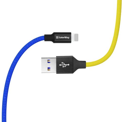 Кабель ColorWay USB to Lightning 2.4A 1m (CW-CBUL052-BLY) Blue/Yellow купить в Украине | Telemart фото