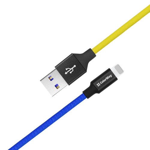 Кабель ColorWay USB to Lightning 2.4A 1m (CW-CBUL052-BLY) Blue/Yellow купить в Украине | Telemart фото