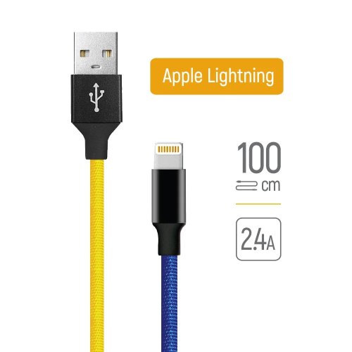 Кабель ColorWay USB to Lightning 2.4A 1m (CW-CBUL052-BLY) Blue/Yellow купить в Украине | Telemart фото
