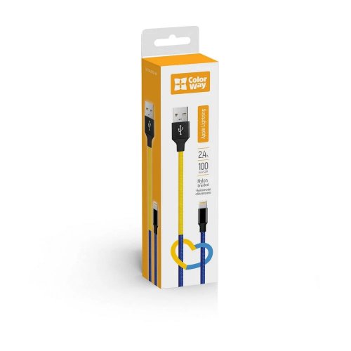Кабель ColorWay USB to Lightning 2.4A 1m (CW-CBUL052-BLY) Blue/Yellow купить в Украине | Telemart фото