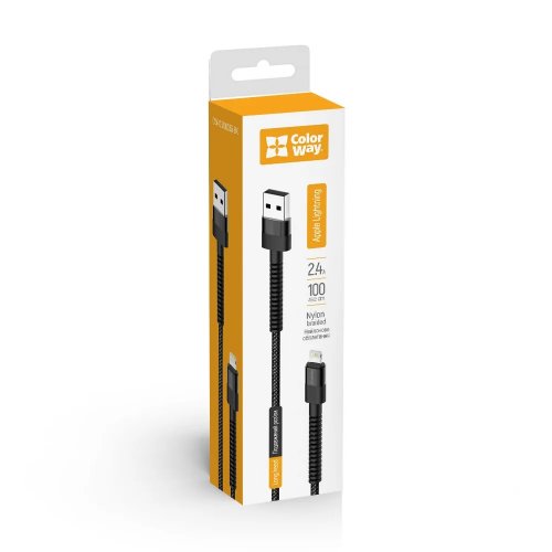 Кабель ColorWay USB to Lightning 2.4A 1m (CW-CBUL063-BK) Black купити в Україні | Telemart фото