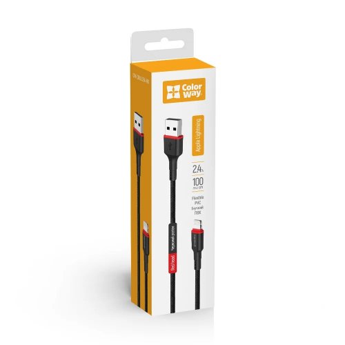 Кабель ColorWay USB to Lightning 2.4A 1m (CW-CBUL064-BK) Black купити в Україні | Telemart фото