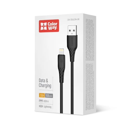 Кабель ColorWay USB to Lightning 3A 1m (CW-CBUL094-BK) Black купити в Україні | Telemart фото