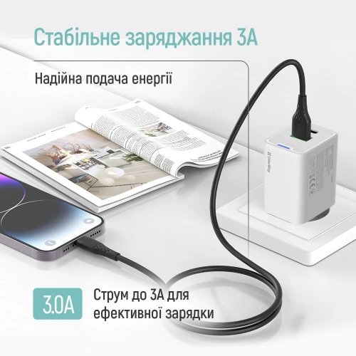 Кабель ColorWay USB to Lightning 3A 1m (CW-CBUL094-BK) Black купити в Україні | Telemart фото