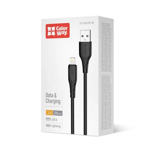 Кабель ColorWay USB to Lightning 3A 2m (CW-CBUL095-BK) Black купить в Украине | Telemart фото