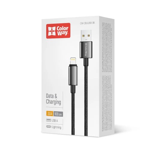 Кабель ColorWay USB to Lightning 3A 1m (CW-CBUL098-BK) Black купити в Україні | Telemart фото