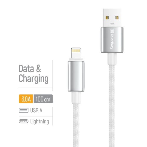 Кабель ColorWay USB to Lightning 3A 1m (CW-CBUL098-WT) White купить в Украине | Telemart фото