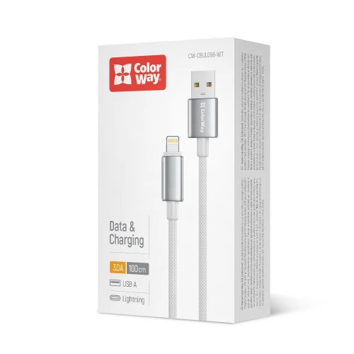 Кабель ColorWay USB to Lightning 3A 1m (CW-CBUL098-WT) White купить в Украине | Telemart фото