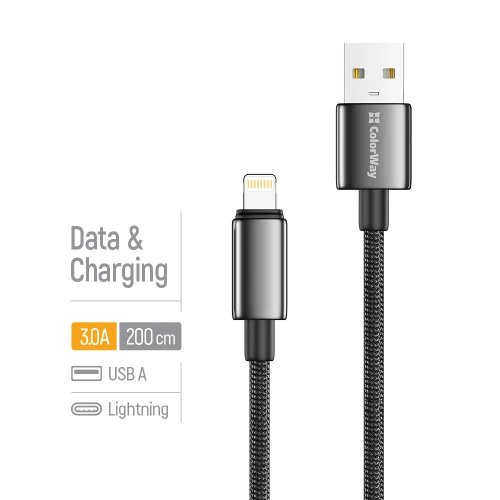 Кабель ColorWay USB to Lightning 3A 2m (CW-CBUL099-BK) Black купити в Україні | Telemart фото
