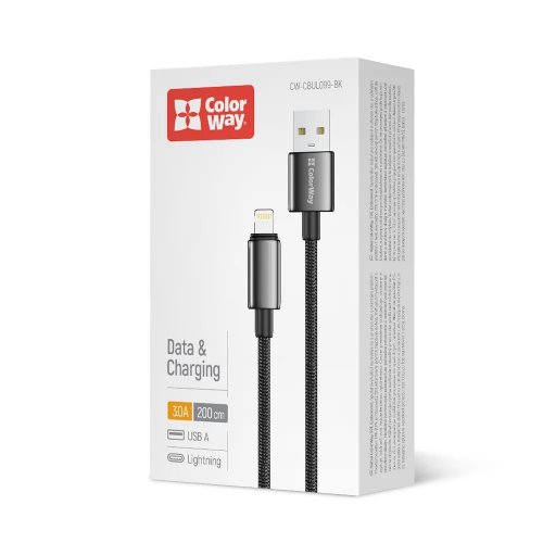 Кабель ColorWay USB to Lightning 3A 2m (CW-CBUL099-BK) Black купити в Україні | Telemart фото