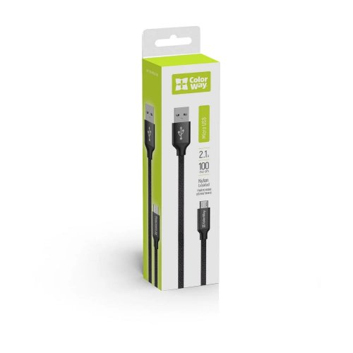Кабель ColorWay USB to microUSB 2.1A 1m (CW-CBUM002-BK) Black купить в Украине | Telemart фото