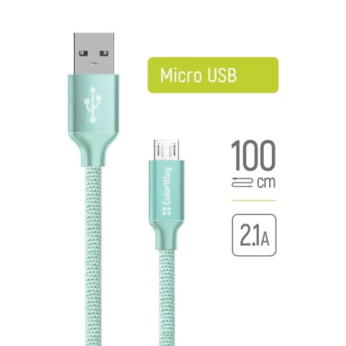 Кабель ColorWay USB to microUSB 2.1A 1m (CW-CBUM002-MT) Mint купить в Украине | Telemart фото