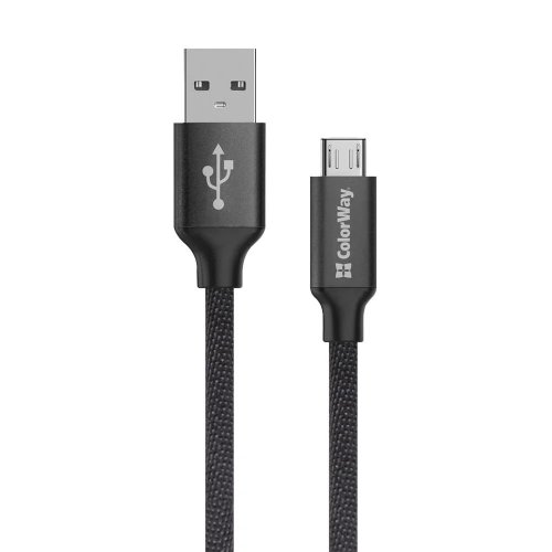 Кабель ColorWay USB to microUSB 2.4A 2m (CW-CBUM009-BK) Black купити в Україні | Telemart фото