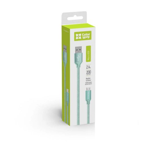 Кабель ColorWay USB to microUSB 2.4A 2m (CW-CBUM009-MT) Mint купити в Україні | Telemart фото