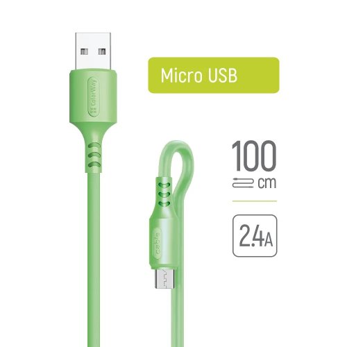 Кабель ColorWay USB to microUSB 2.4A 1m (CW-CBUM042-GR) Green купити в Україні | Telemart фото