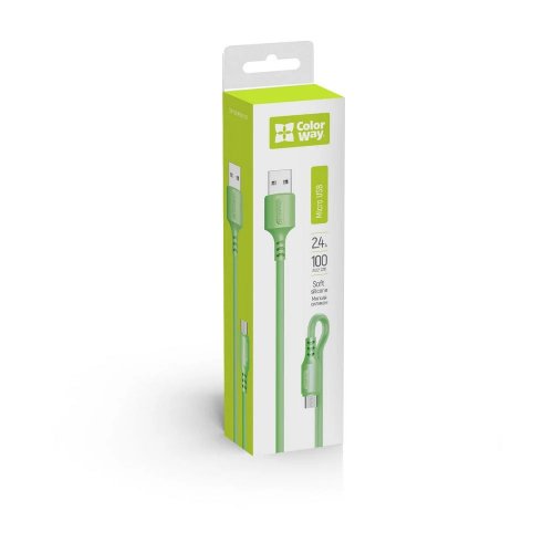 Кабель ColorWay USB to microUSB 2.4A 1m (CW-CBUM042-GR) Green купити в Україні | Telemart фото
