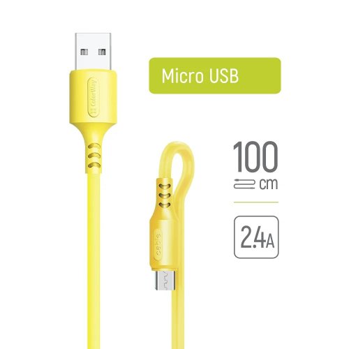 Кабель ColorWay USB to microUSB 2.4A 1m (CW-CBUM043-Y) Yellow купити в Україні | Telemart фото
