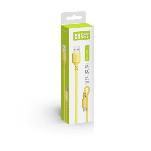 Кабель ColorWay USB to microUSB 2.4A 1m (CW-CBUM043-Y) Yellow купити в Україні | Telemart фото