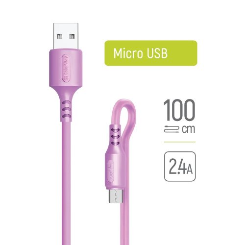 Кабель ColorWay USB to microUSB 2.4A 1m (CW-CBUM044-PU) Purple купити в Україні | Telemart фото