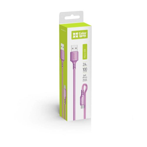 Кабель ColorWay USB to microUSB 2.4A 1m (CW-CBUM044-PU) Purple купити в Україні | Telemart фото
