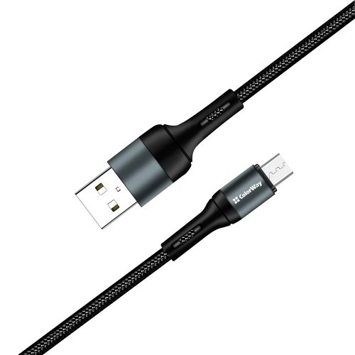 Кабель ColorWay USB to microUSB 2.4A 1m (CW-CBUM045-BK) Black купити в Україні | Telemart фото