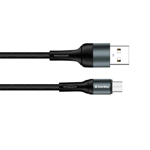 Кабель ColorWay USB to microUSB 2.4A 1m (CW-CBUM045-BK) Black купити в Україні | Telemart фото