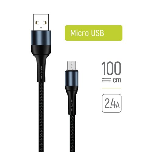 Кабель ColorWay USB to microUSB 2.4A 1m (CW-CBUM045-BK) Black купити в Україні | Telemart фото