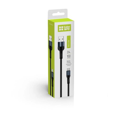 Кабель ColorWay USB to microUSB 2.4A 1m (CW-CBUM045-BK) Black купити в Україні | Telemart фото