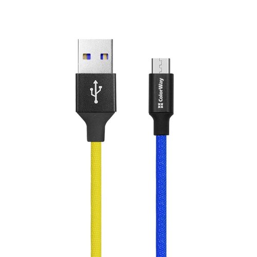 Кабель ColorWay USB to microUSB 2.4A 1m (CW-CBUM052-BLY) Blue/Yellow купити в Україні | Telemart фото