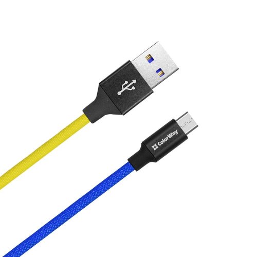 Кабель ColorWay USB to microUSB 2.4A 1m (CW-CBUM052-BLY) Blue/Yellow купити в Україні | Telemart фото