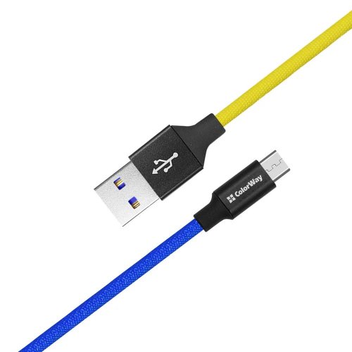 Кабель ColorWay USB to microUSB 2.4A 1m (CW-CBUM052-BLY) Blue/Yellow купити в Україні | Telemart фото