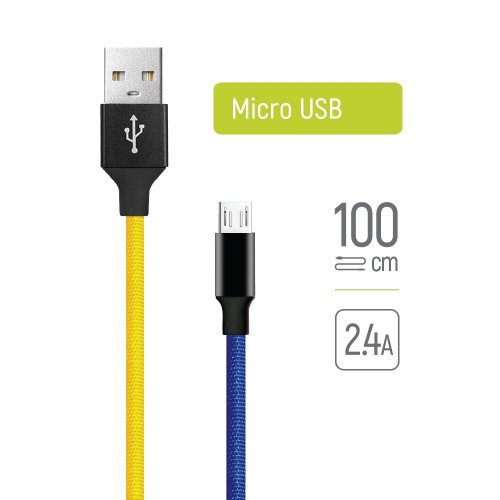 Кабель ColorWay USB to microUSB 2.4A 1m (CW-CBUM052-BLY) Blue/Yellow купити в Україні | Telemart фото