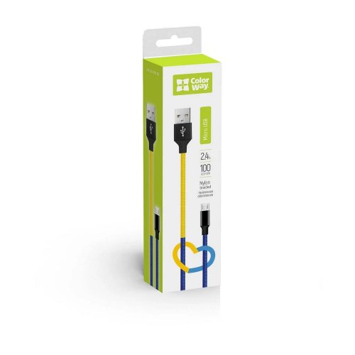 Кабель ColorWay USB to microUSB 2.4A 1m (CW-CBUM052-BLY) Blue/Yellow купити в Україні | Telemart фото