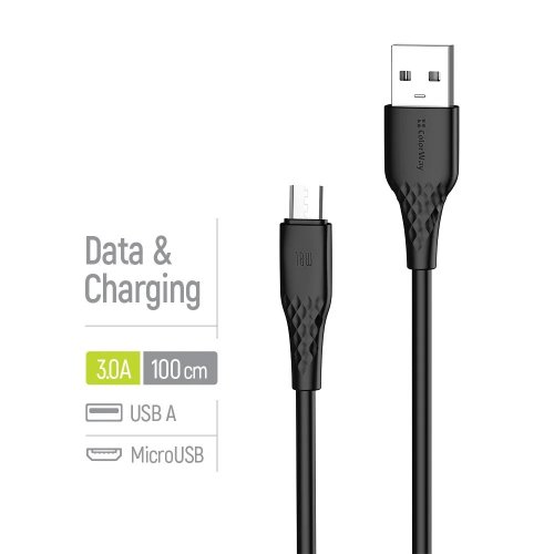 Кабель ColorWay USB to microUSB 3A 1m (CW-CBUM094-BK) Black купити в Україні | Telemart фото